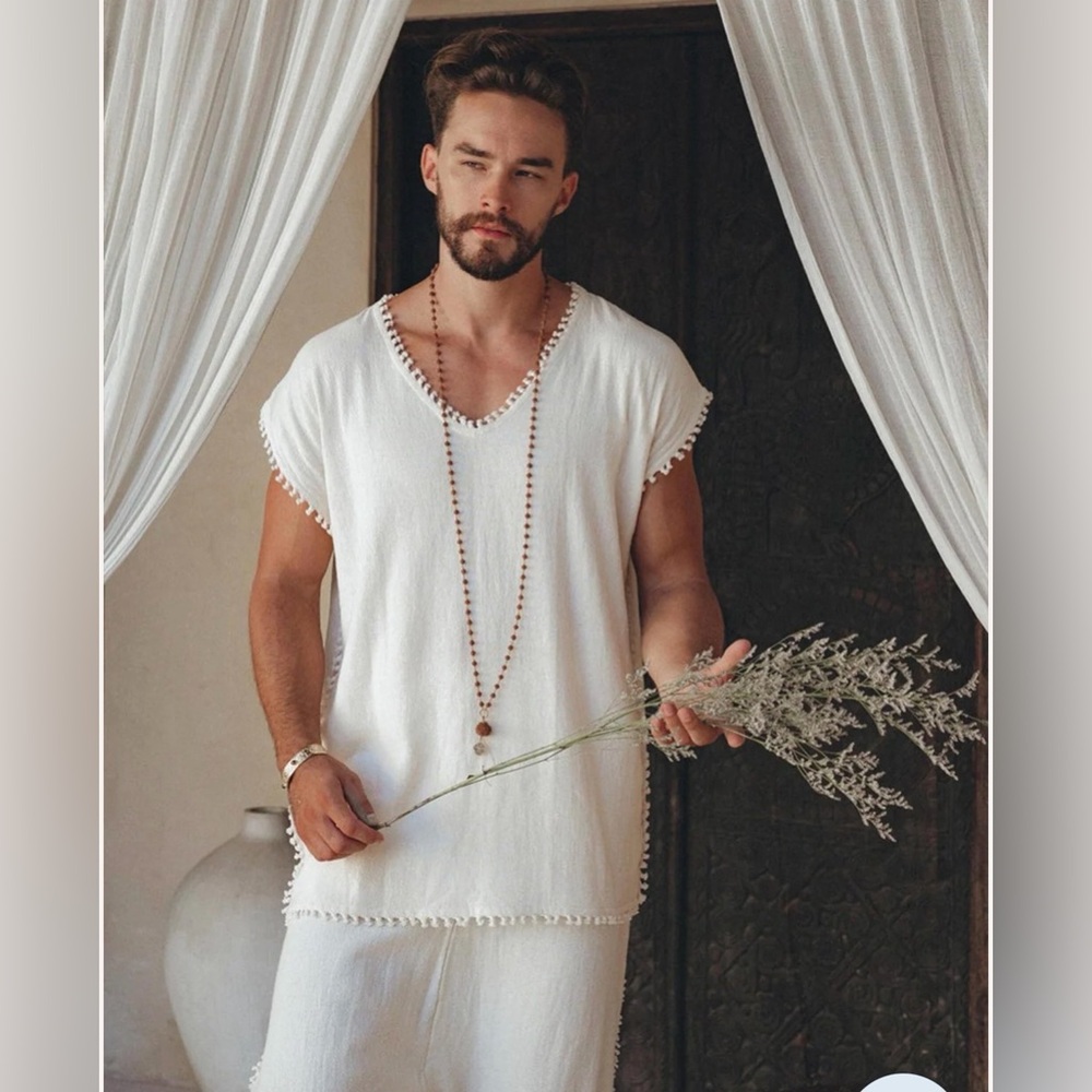 Off-White Handmade Knots Decorated T-Shirt for Men